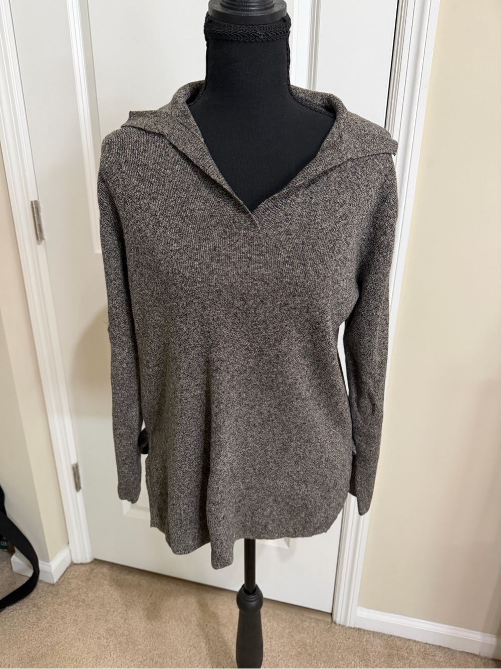 Vintage 90s Chico’s Design Linen Cotton Hooded Marled Knit Sweater Size 1